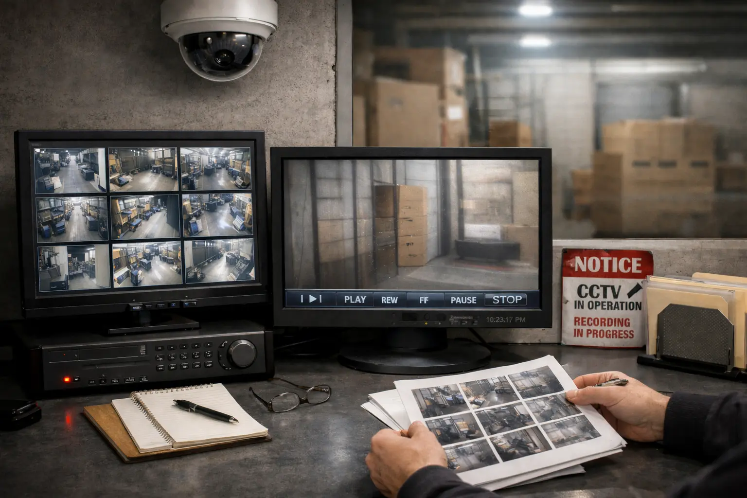 Standard security cameras capturing footage without real-time threat detection or alerts