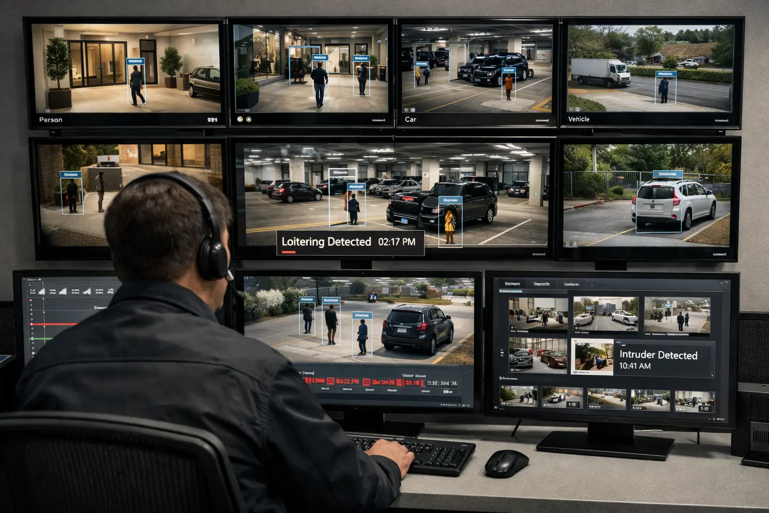 AI video surveillance platform automatically tagging and time-stamping security incidents
