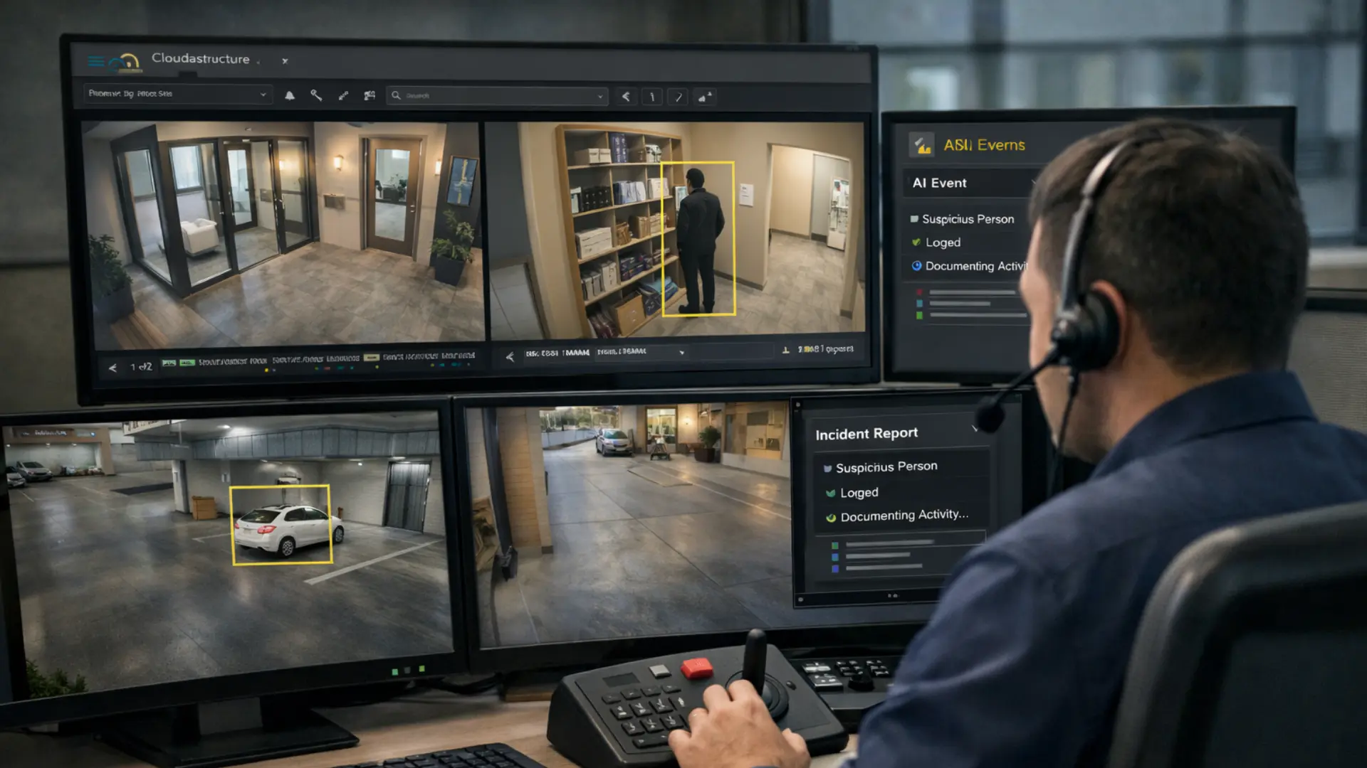 AI-powered remote guarding in action, with live event detection and professional monitoring across multiple property zones.