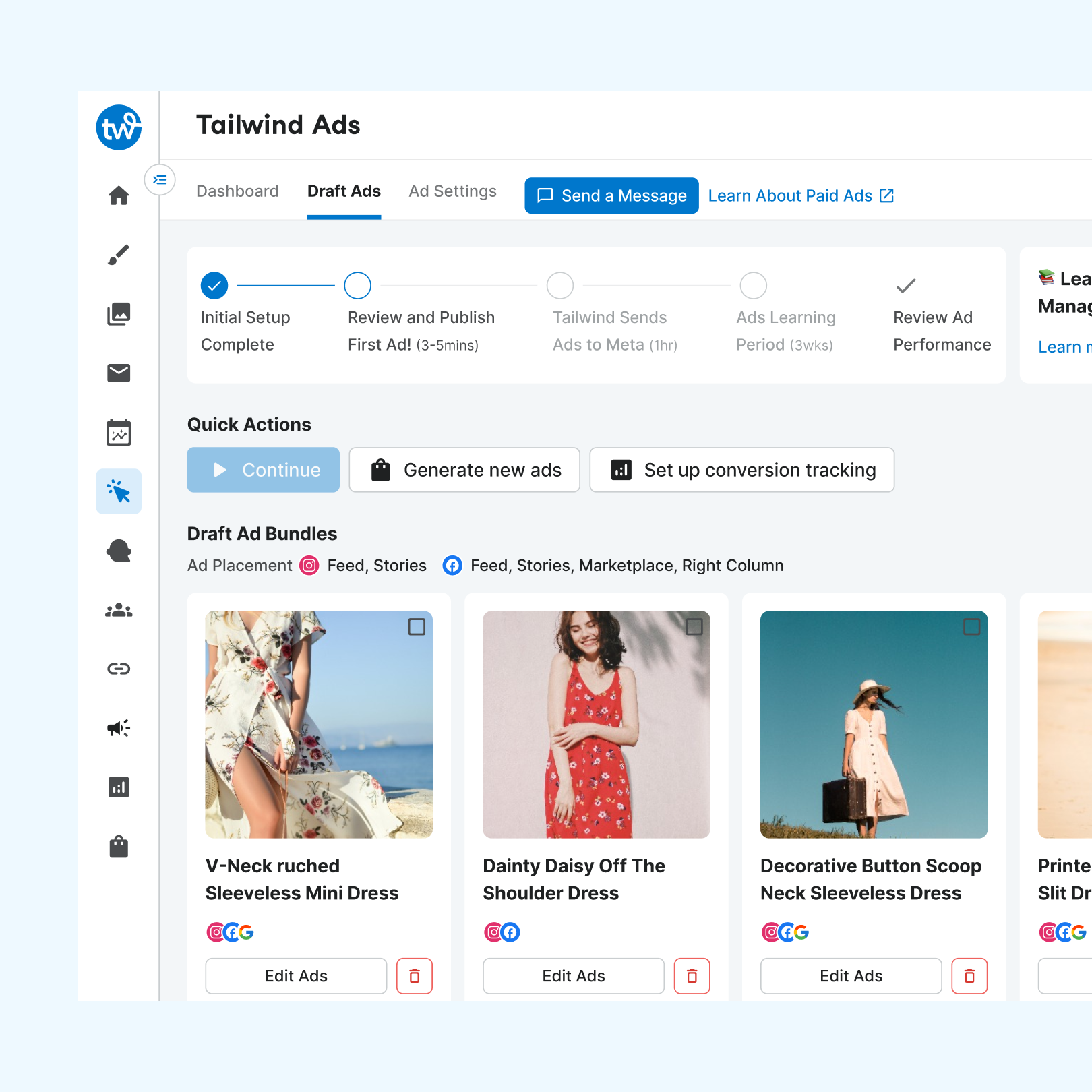 Screenshot of Tailwind Ads dashboard
