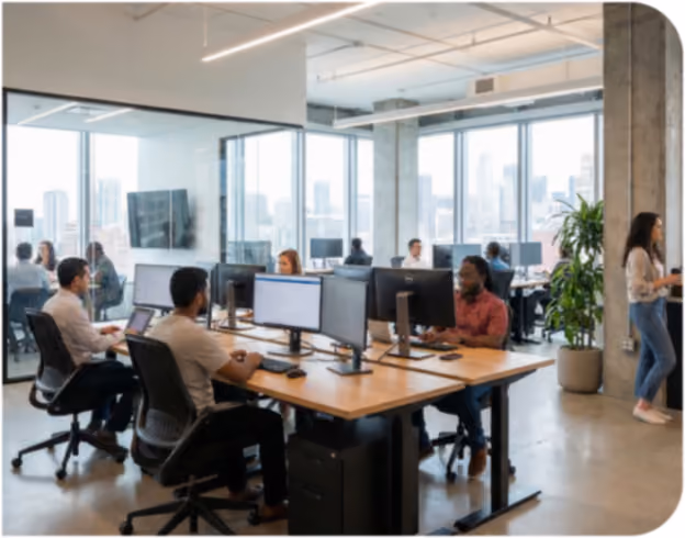 Team collaborating in a bright modern office