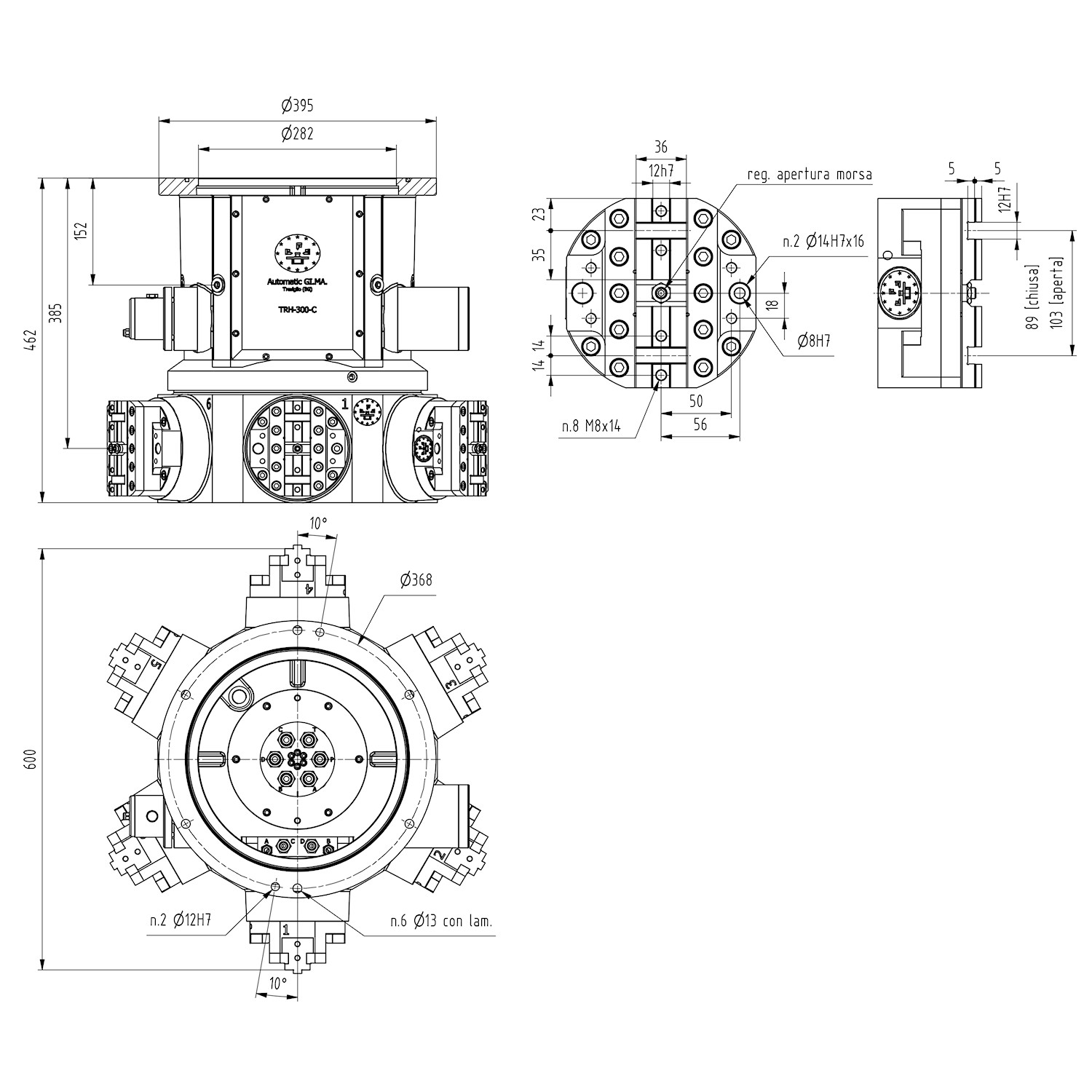 tavola rotante pneumoidraulica su dentatura hirth a 6 morse autocentranti