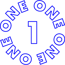 Blue graphic with circular text "ONE ONLY" surrounding the number "1" in the center.