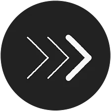 Three right-facing arrows in white on a black circular background, symbolizing progress or forward movement.