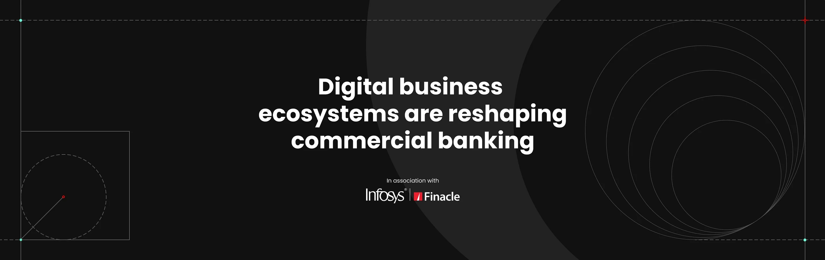 Text on a black background reads: "Digital business ecosystems are reshaping commercial banking." Logo includes "Infosys" and "Finacle."