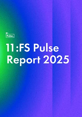 Cover of the 11:FS Pulse Report 2025 featuring a gradient background in green and blue with bold white text.