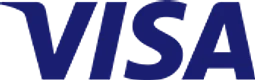 VISA logo in bold blue letters on a white background. Recognizable financial services brand.