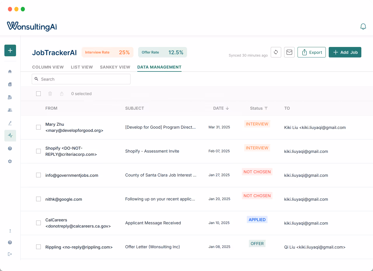 JobTrackerAI by WonsultingAI data management