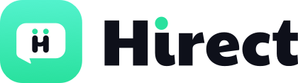 Hirect logo with green speech bubble icon and black text.