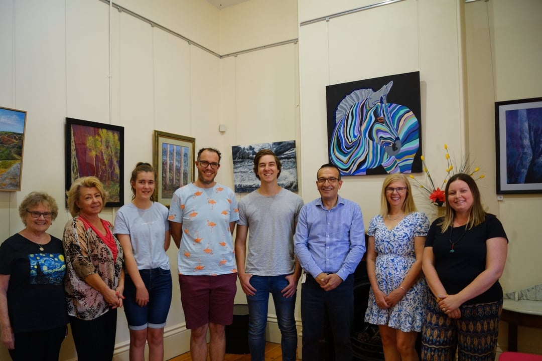Members of the Steering Committee (from left) Gawler Community Gallery (Judy Gillet-Ferguson), Lea Rebane (Admin support); Youth Representative (Charlotte Stomaci), Gawler Business Development Group (Raff Stomaci), Youth Representative (Luke Halford), Tony Piccolo MP, Textiles Group (Sue Prothero, Inclusion (Tara Tauba) Absent from the photo are: Schools (Paul Pearce), Gawler Art Society (Ellen Steyn), Town of Gawler (Linda Weiss) and Gawler Business Development Group (Louise Drummond).