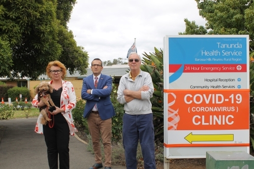 Barossa residents Ms Lea Rebane and Charlie Costin are not happy that there is no funding for a new Barossa Hospital in the State Budget.