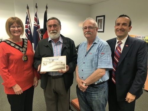 Mayor Karen Redman, Brian Thom and Ian McDonnell with Tony Piccolo MP at the launch of the “ Welcome to Historic Gawler” Book last week.