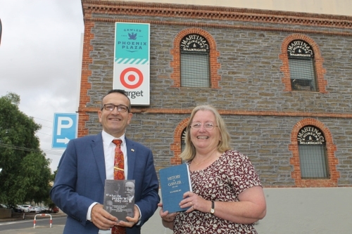 Tony Piccolo and Helen Hennessy outside the former James Martin Foundry the site of many industrial disputes.