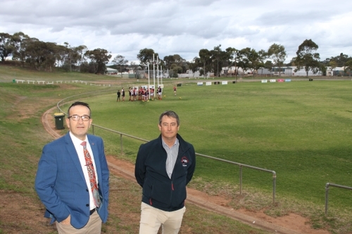 Local Member of Parliament Tony Piccolo with Willaston Football Club President Aldo Pasin.