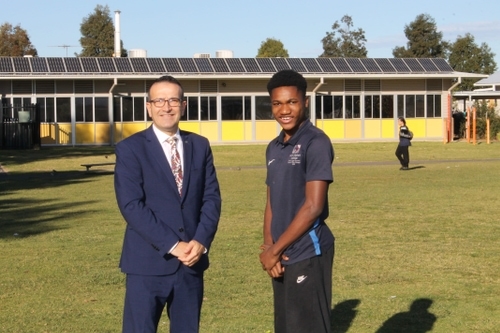 Local Member of Parliament Tony Piccolo with rising star Maenda Maenda at Mark Oliphant College