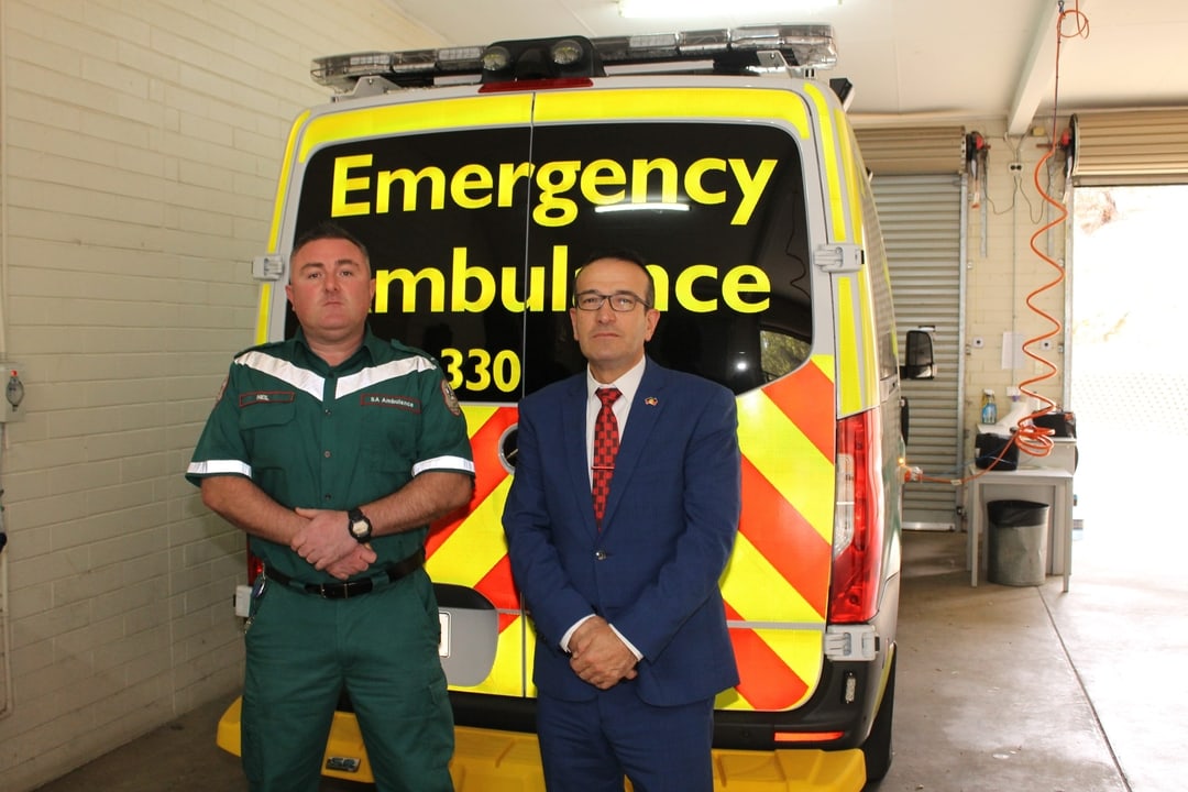 Tony Piccolo with local ambulance officer Neil Gallagher.
