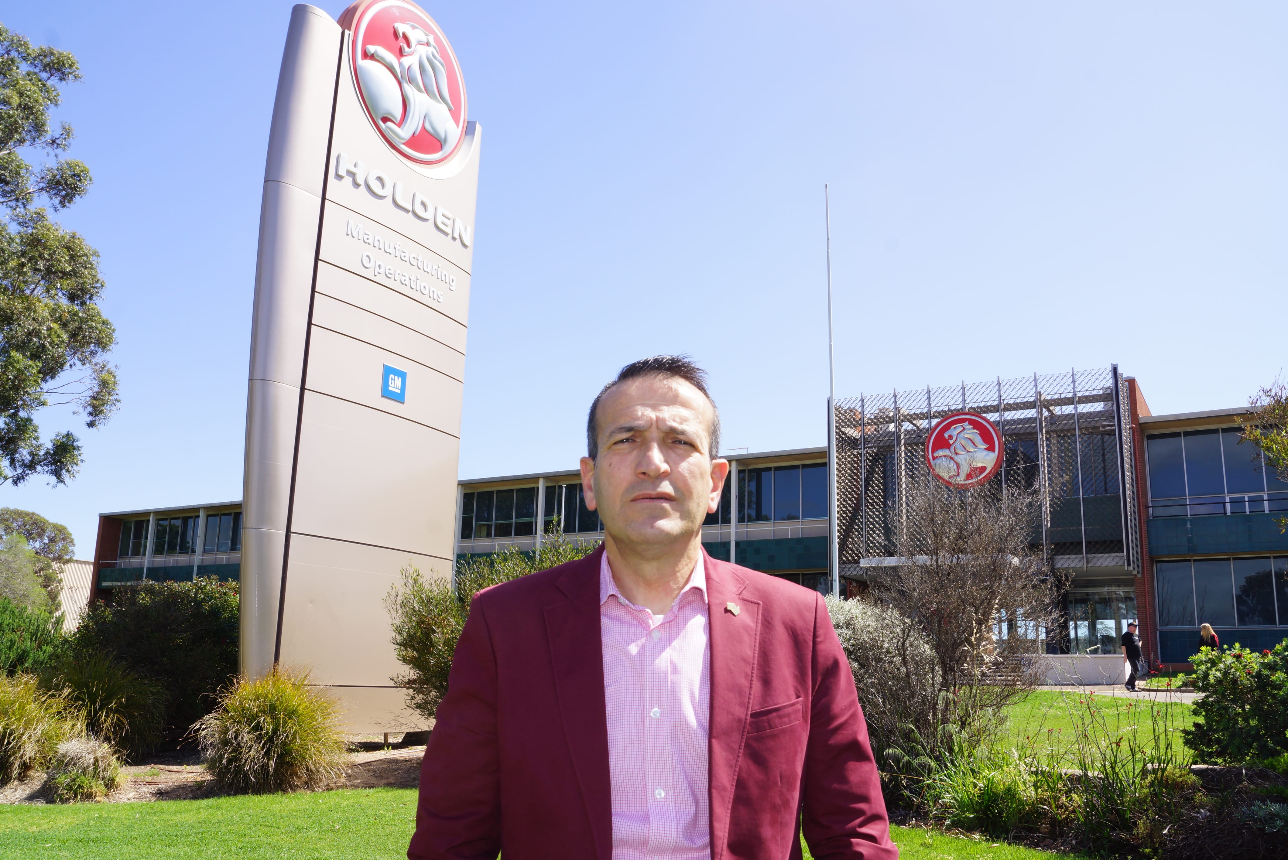Local MP Tony Piccolo outside the former Elizabeth site of Holden Manufacturing 