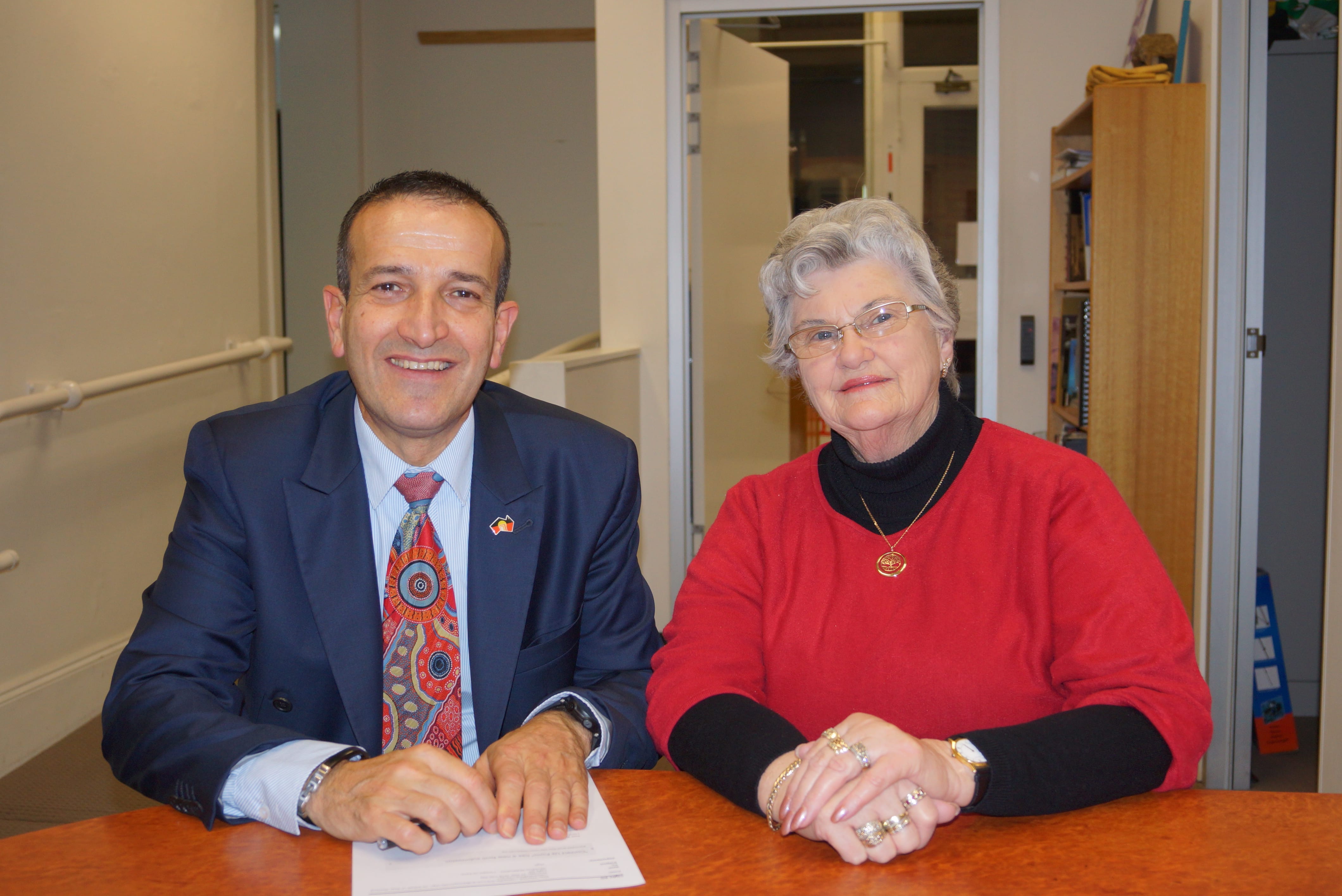 Local grandmother Ms Lorraine Morton discussing her concerns with local MP, Tony Piccolo. 