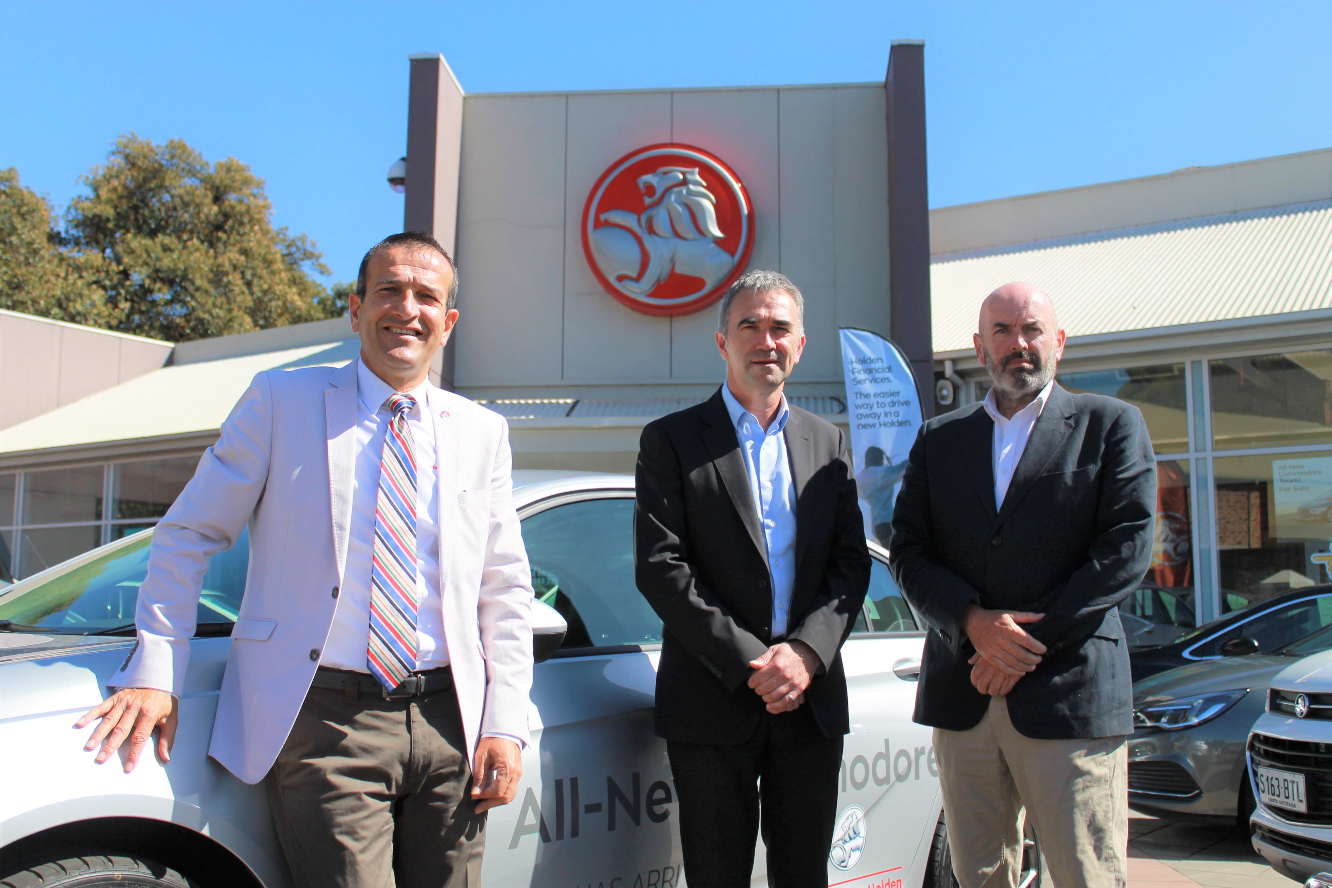 Tony Piccolo with MTA CEO, Paul Unerkov and Gawler Steinborner Holden Dealer Principal Mr David Reynolds. 