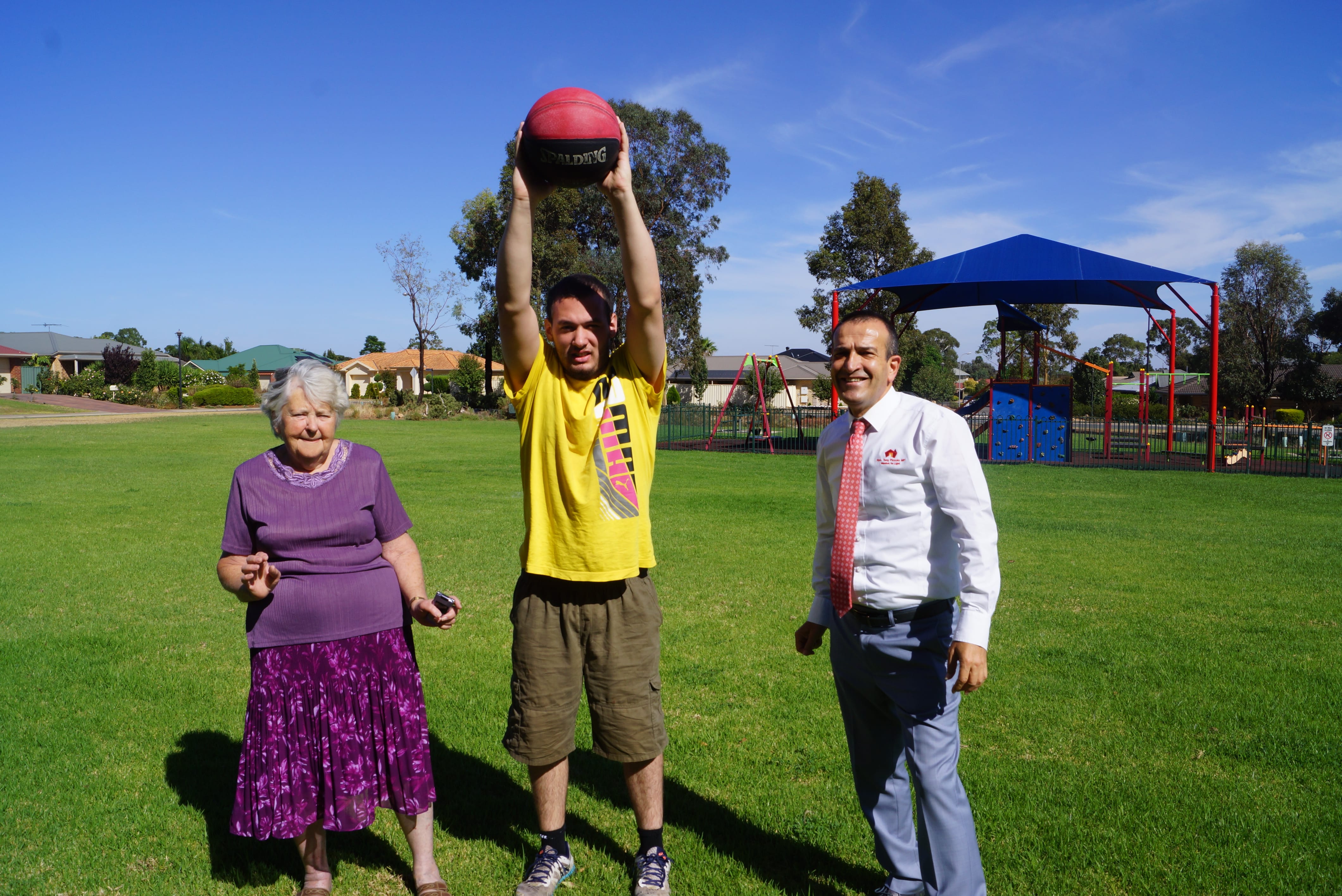 Mrs Roma Baldock with grandson Jack and Local MP Tony Piccolo. 