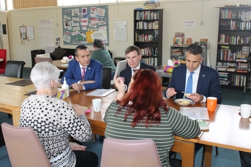 At the Playford Women’s Shed recently were from left, Tony Piccolo MP, Nick Champion, ALP Candidate for Taylor and Leader of the Opposition, Mr Peter Malinauskas