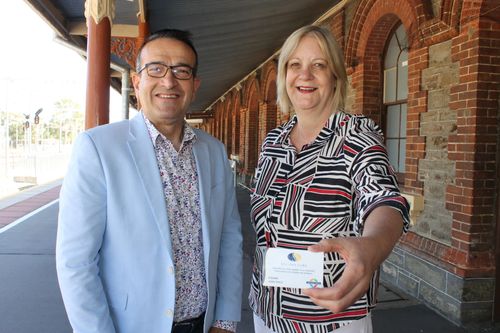 At the Gawler Railway Station are Tony Piccolo MP with local senior’s card holder Ms Joan Price who had welcomed the commitment made by Labor that if they win government they will make public transport free for senior’s card holders.