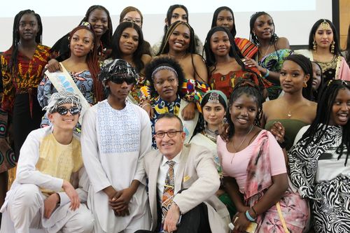 Tony Piccolo with students from Mark Oliphant College on their cultural showcase day.