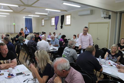 Tony Piccolo in discussion with a resident at the workshop held yesterday.