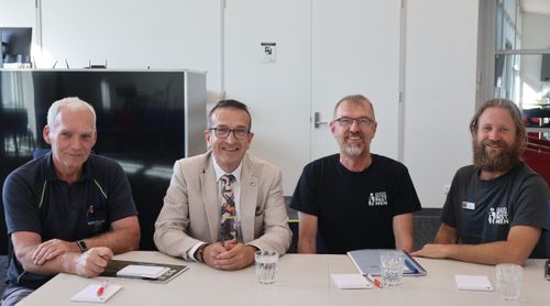 At the recent GMWB Network meeting were (from left) Mr Dave Clarke from The Men’s Table, Tony Piccolo MP, and local resident Bernd Bussek and Luke Di Sessa from Good Better Best Men. PHOTO CREDIT: Katherine Krollig.