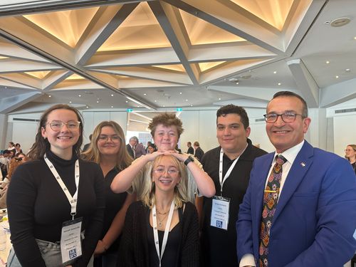 With Tony Piccolo MP are students from Seaton High School and Xavier College Student Hannah Sommerville (left).