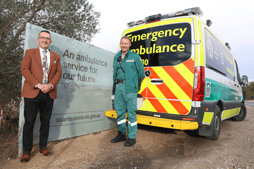 At the site for the new home for the Gawler ambos are local MP Tony Piccolo and local SAAS Team Leader Benjamin Schloss. PICTURE by Cohen Mortimer
