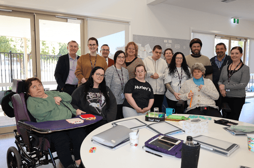 From L-R: Sonya, Greg Ward, Ellen Davies, Amber Finlay, Victoria Vikhrov, Tony Piccolo MP, Belinda Seidl, Minister Nat Cook, Sean Dolling, Jenny Hardin, Claire Greening, Vanessa Smith, Felix, Robert Dawson, Sam Atchison