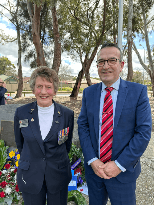 Flight Officer Ms Kerrie Barrett with Local MP Tony Piccolo at the Vietnam Veterans Day Service.