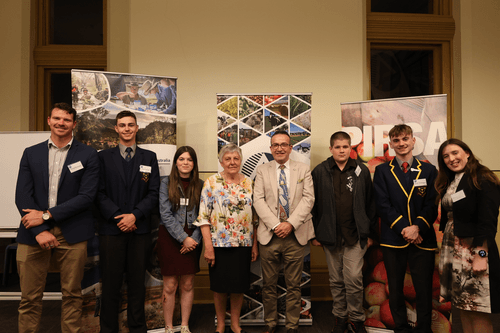 At the Agricultural Bureau of South Australia 2024 Spirit of Excellence Awards were (from left): Head of Agriculture, Trinity College, Mr Chad Ramsey, Trinity Student Fred James, Gawler and District College Student, Jasmine Reid, Chair of the Agricultural Bureau of SA, Ms Jenette Ridgway , Member for Light, Tony Piccolo MP, Gawler and District College Student Daniel O’Reilly, Trinity College Student, Noah McKiggan and Gawler and District College Agriculture Teacher, Ms Rebecca Faulkner.
