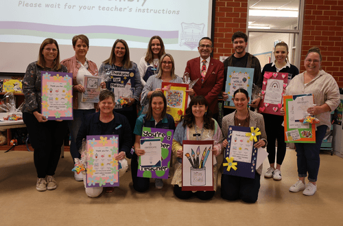 Photo of Teachers at Gawler Primary School with local MP Tony Piccolo
Back – Karryn Przibilla, Jo Umney, Catherine Raha-Lambert, Hannah Robinson, Melissa Amner, Tony Piccolo MP, Luke Smale, Maddison Clarson, Amanda Fountain
Front – Celeste Matthews, Stephanie Docherty, Holly Kuhl, Kayla Clausen
