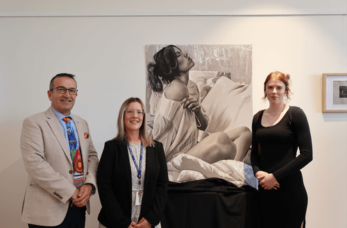 Tony Piccolo MP, Alixandria Rogerson, and Year 12 student artist Charlize Tilbrook.