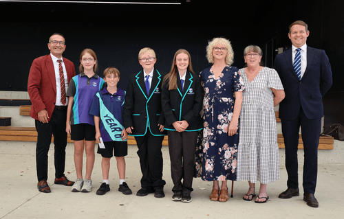At the special assembly were Tony Piccolo MP, Gypsy Okeil, Santino Conniff, Samuel Woodcock, Bria Drew, Julie Stockdale, Leanne Conway and James Agness (Mr Piccolo’s Office Manager).