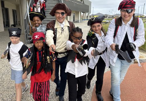 With Pirate Piccolo are his crew (from left) Owen, Zina, Dereck, Ivanna, Imogen, Elara.