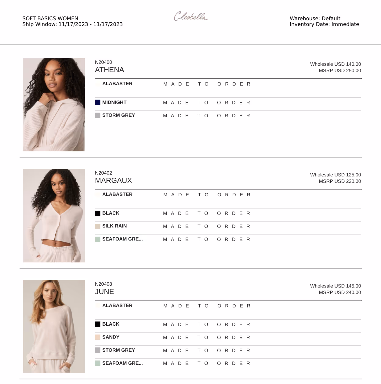 Example of a digital line sheet saved as a PDF