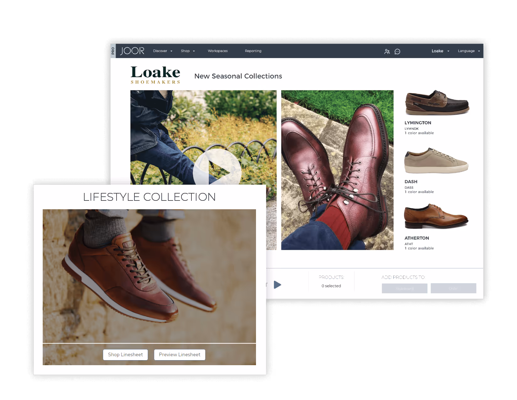 A display of Loake's new seasonal collections on the JOOR platform, along with the Lifestyle collections.