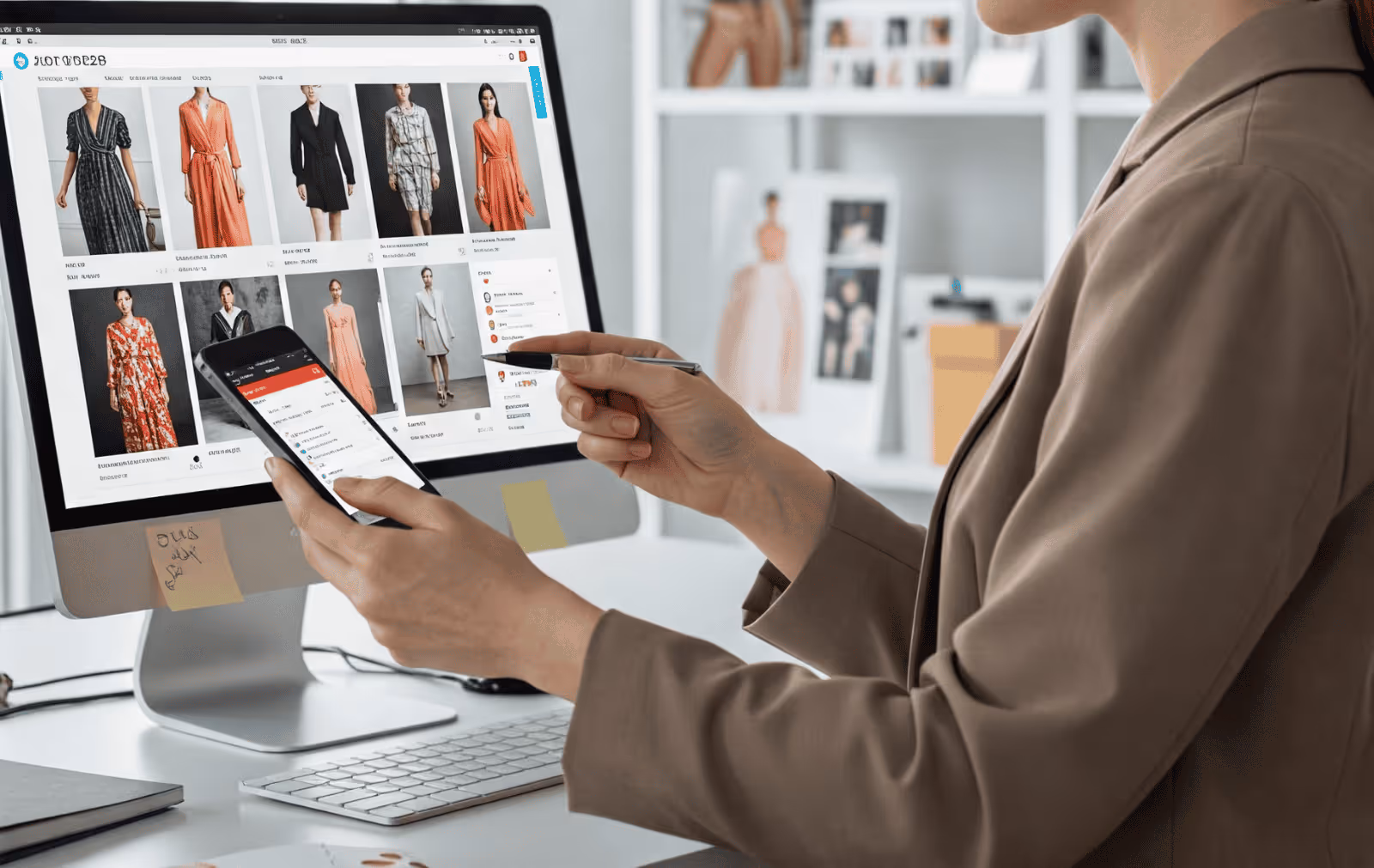 Merchandiser Comparing Fashion Ranges on Ordering Software