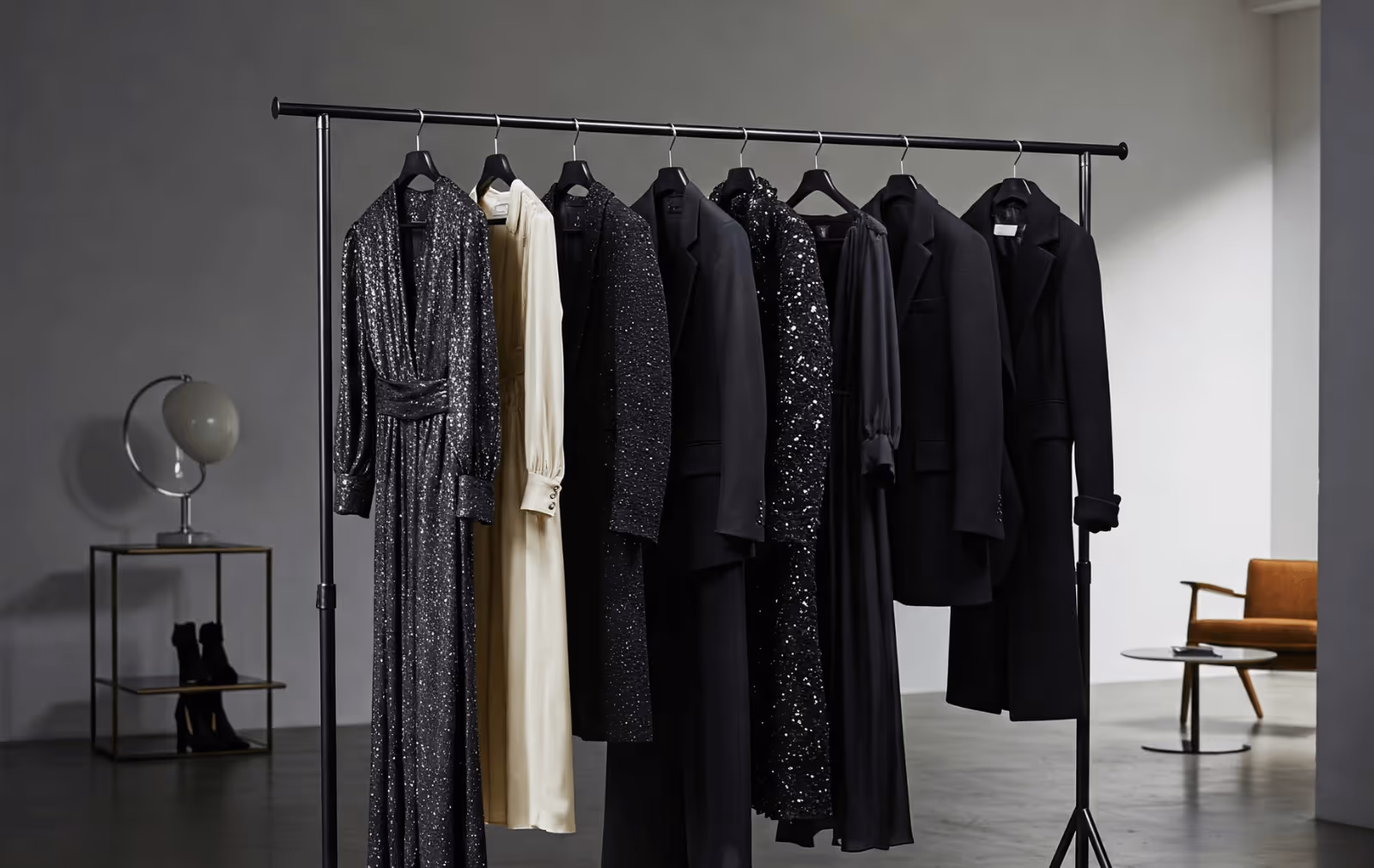 Luxury Fashion Garments on a Clothing Rail