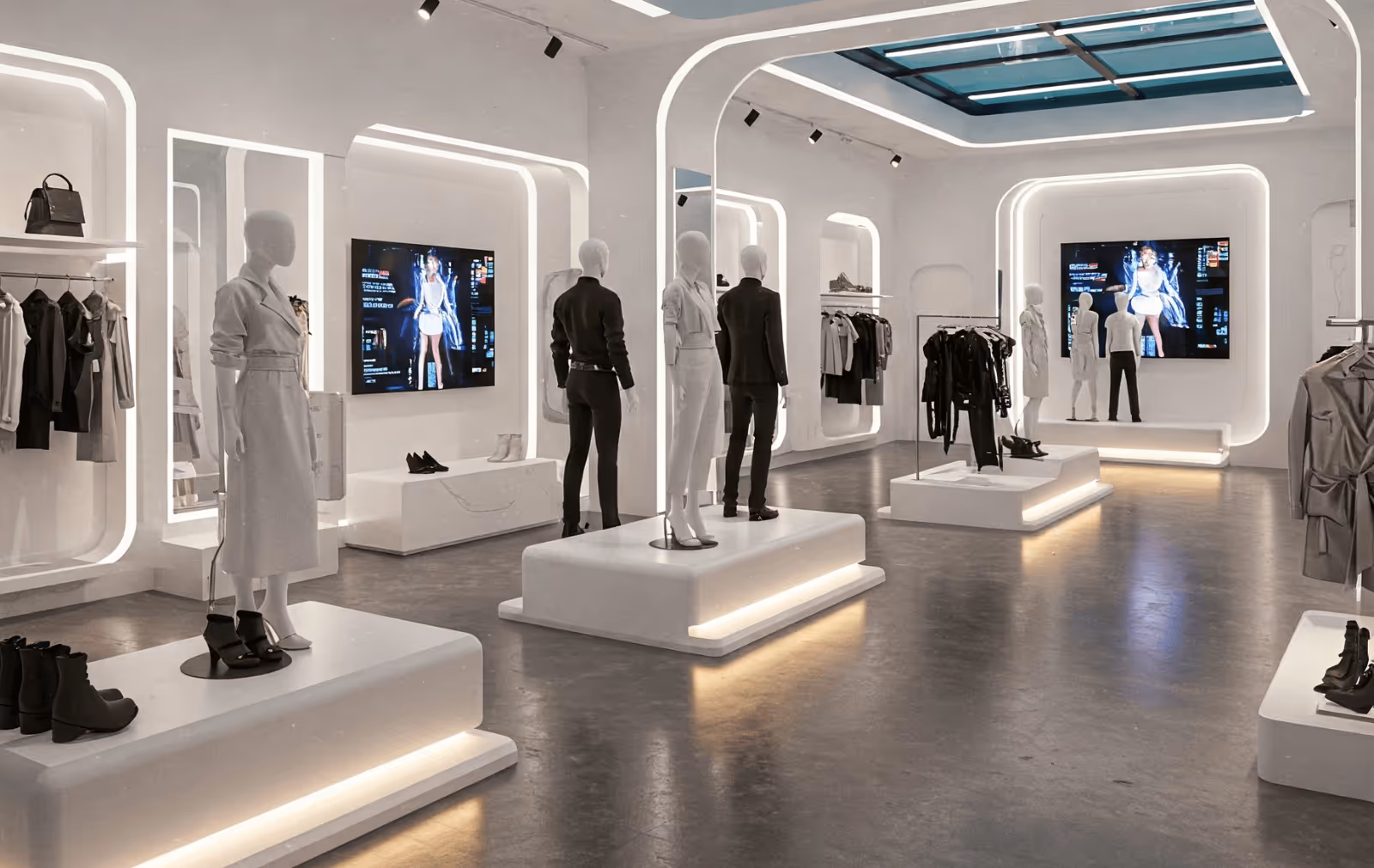 White Virtual Fashion Showroom with Garments