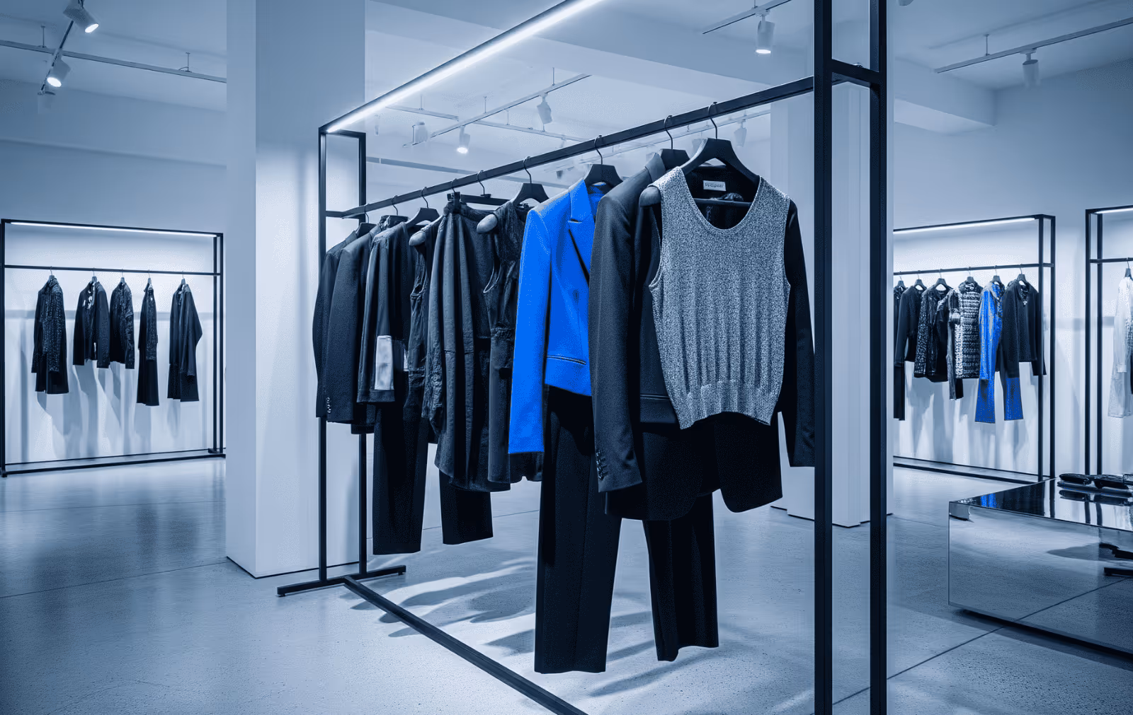 Conemporary fashion store with down lighting