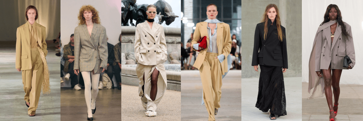 Copenhagen Fashion Week Spring 2026: Models wearing oversized tailored coat of different colors at Copenhagen Fashion week spring 26.