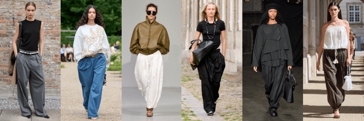 Copenhagen fashion week: Models wearing statement harem, pleated or balloon trousers.