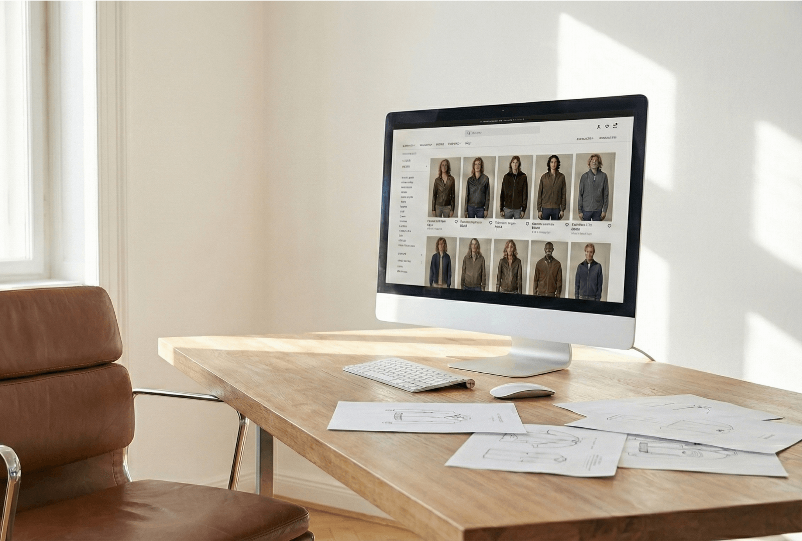 Visual assortment tool on computer screen showcasing different types of jackets available for wholesale