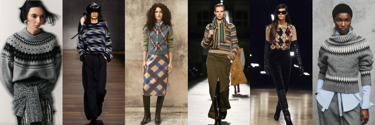 An assortment of 5 runway images from women's Fall 2026 events showcasing the latest in knitwear
