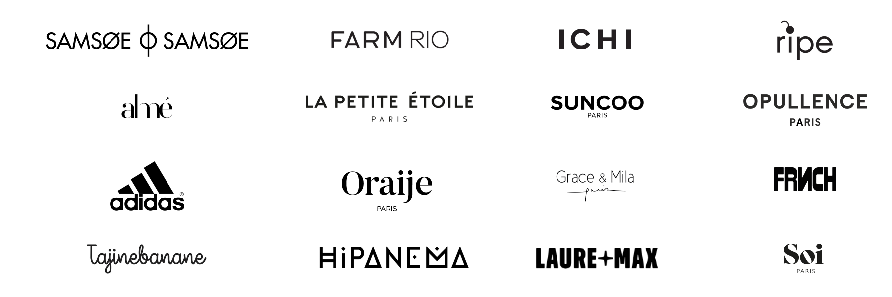 Sélection de marques de mode disponibles chez Le Closet