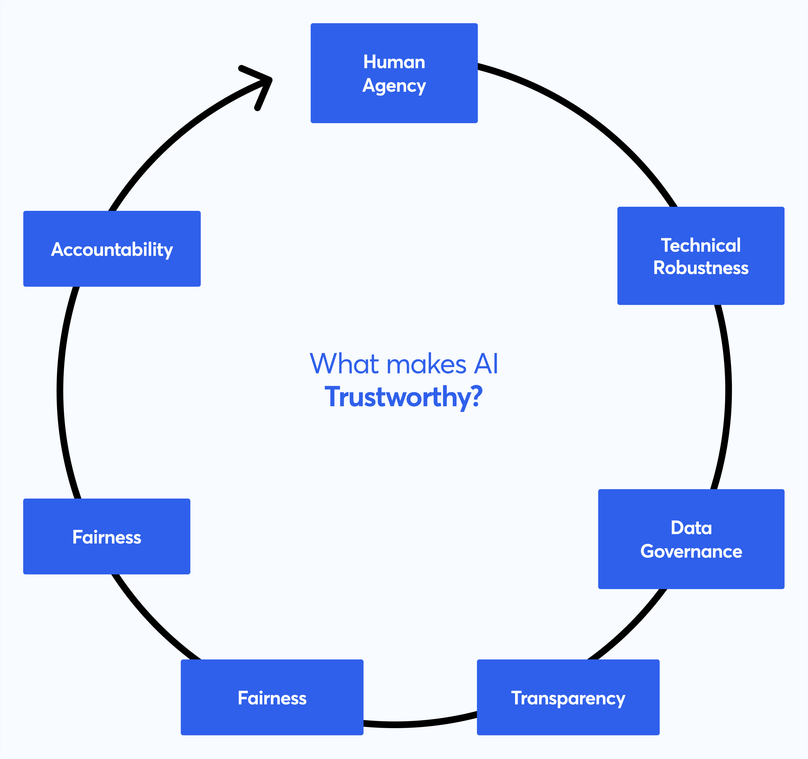 The elements which form a trustworthy AI.